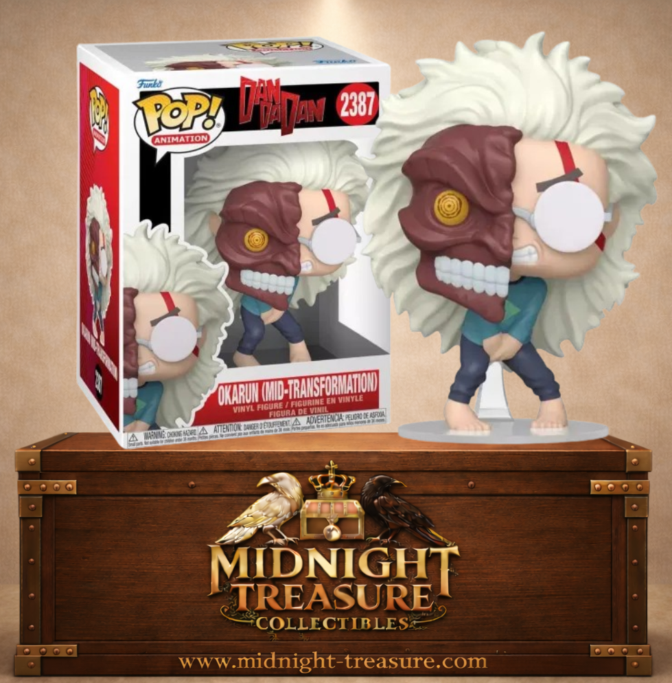 Funko Pop! N°2387 Okarun Transformation partielle Dandadan, avec cheveux blancs et visage à moitié transformé par les pouvoirs de Turbo-Mamie.