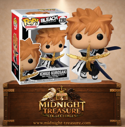 Funko Pop! Animation N°2392 – Ichigo Kurosaki utilisant le Getsuga Jūjishō avec ses deux véritables Zanpakutō, inspiré de Bleach: Thousand-Year Blood War.