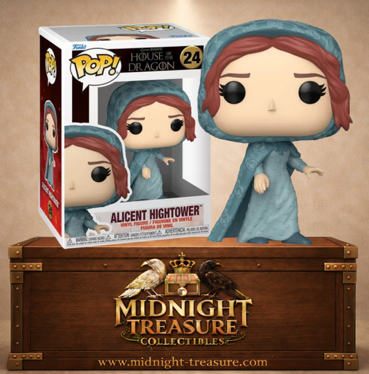 Funko Pop! House of the Dragon N°24 – Alicent Hightower portant sa robe bleue et sa coiffe royale inspirées de la série House of the Dragon.