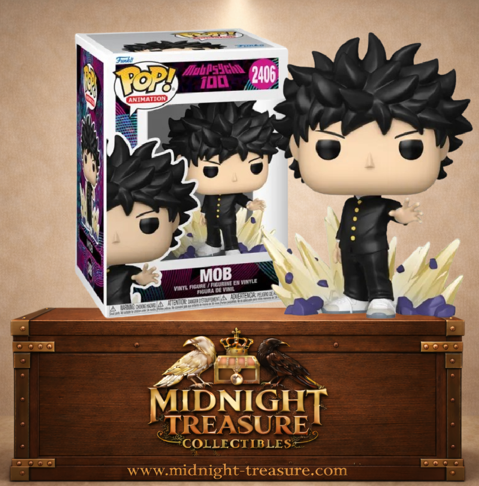 Funko Pop! Animation N°2406 Mob, Shigeo Kageyama en uniforme noir utilisant ses pouvoirs psychiques dans Mob Psycho 100.