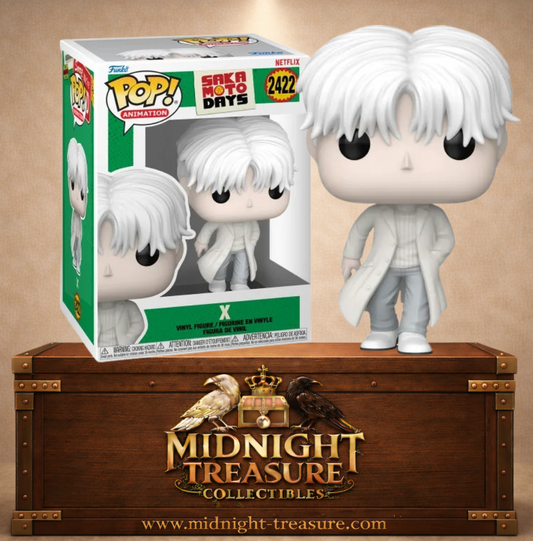 Funko Pop! Animation N°2422 – X (Slur) en manteau blanc inspiré de l'anime Sakamoto Days.