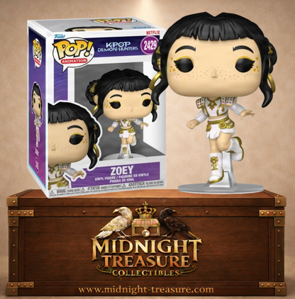 Funko Pop! Animation N°2429 – Zoey (What It Sounds Like) avec sa tenue blanche et dorée de scène inspirée de KPop Demon Hunters.