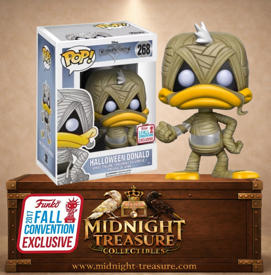 Funko Pop! Disney Kingdom Hearts N°268 – Halloween Donald en version momie avec bandelettes et regard blanc mystérieux. Édition exclusive Fall Convention New York Comic Con 2017 inspirée d’Halloween Town.