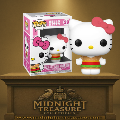 Funko Pop! Sanrio – Hello Kitty – Kawaii Burger Shop (N°29). Hello Kitty portant une robe inspirée d’un hamburger, figurine Funko Pop au style kawaii.