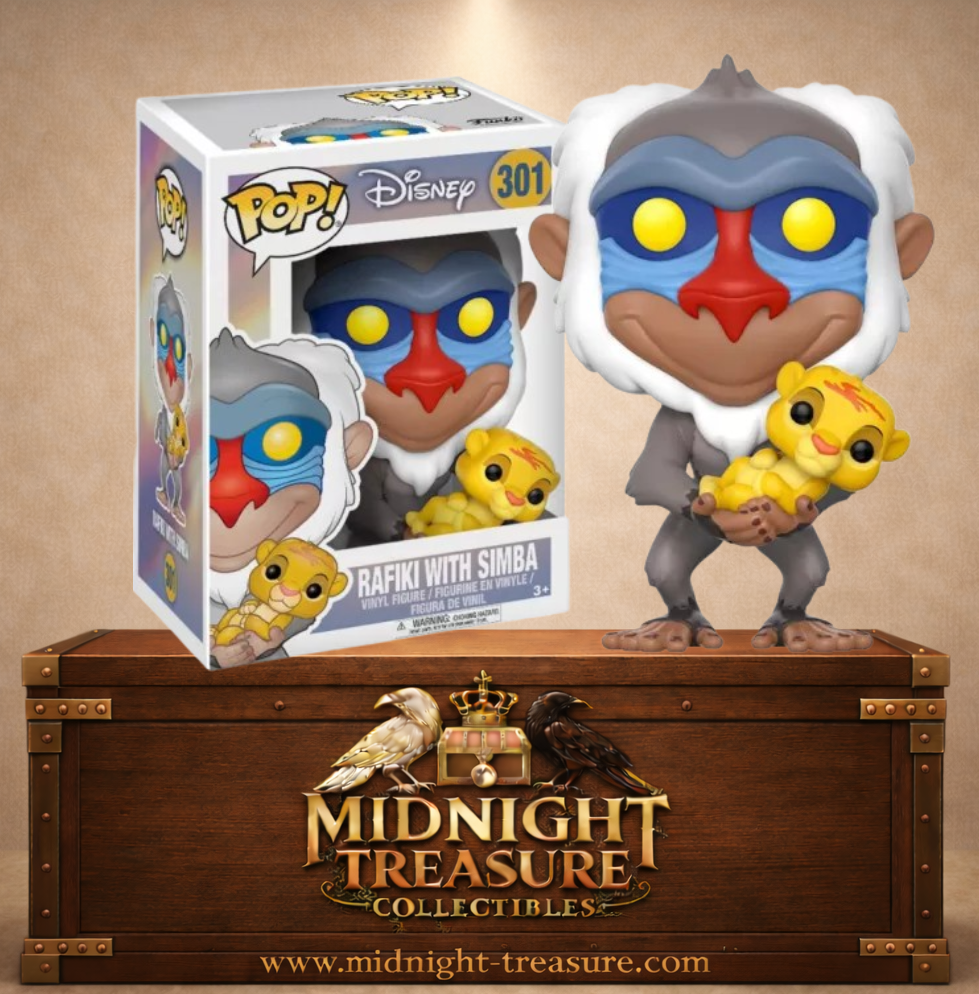 Funko Pop! Disney N°301 – Rafiki avec Simba – Le Roi Lion. Figurine avec Simba bébé dans les bras.