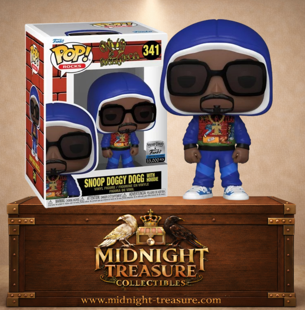 Funko Pop! Rocks N°341 – Snoop Doggy Dogg with Hoodie – Édition Limitée 15 000 exemplaires. Figurine avec hoodie bleu et sticker Limited Edition.