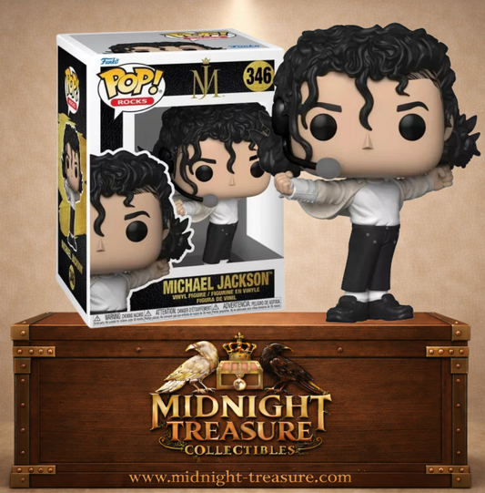 Funko Pop! Rocks N°346 – Michael Jackson inspiré du Super Bowl 1993 avec micro casque et tenue de scène iconique. Une figurine fidèle parfaite pour les fans du King of Pop.