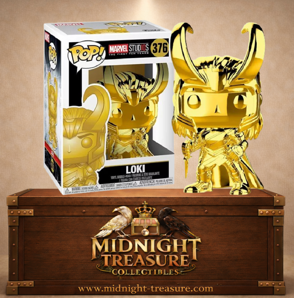 Funko Pop! N°376 Loki Gold Chrome avec casque à cornes et sceptre, édition Marvel Studios The First Ten Years.