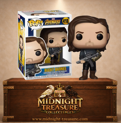 Funko Pop! N°418 Bucky Barnes avec fusil et bras en vibranium noir et doré dans Avengers Infinity War.