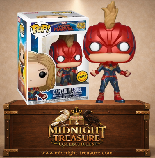 Funko Pop! Marvel N°425 – Captain Marvel – Version Chase avec casque rouge et crête dorée activée.