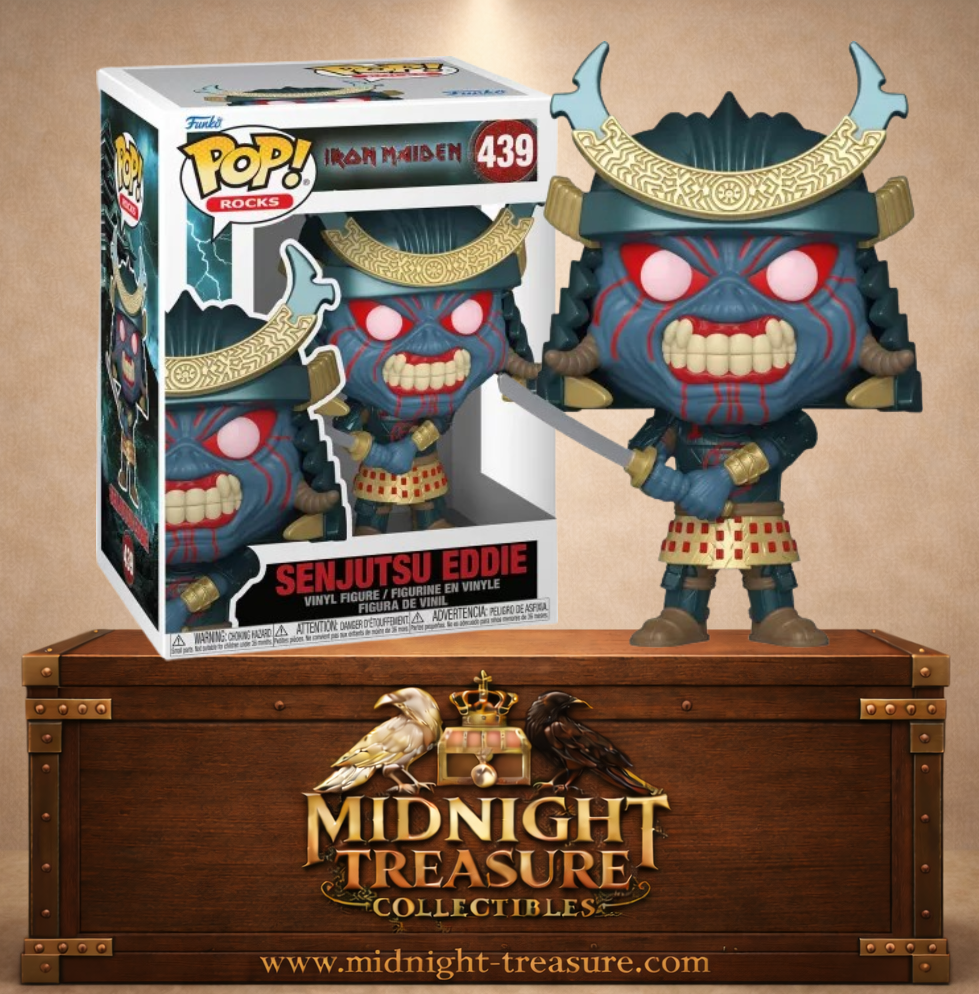 Funko Pop! Rocks N°439 – Senjutsu Eddie avec armure de samouraï, casque japonais et katana inspiré de l'album Senjutsu d'Iron Maiden.
