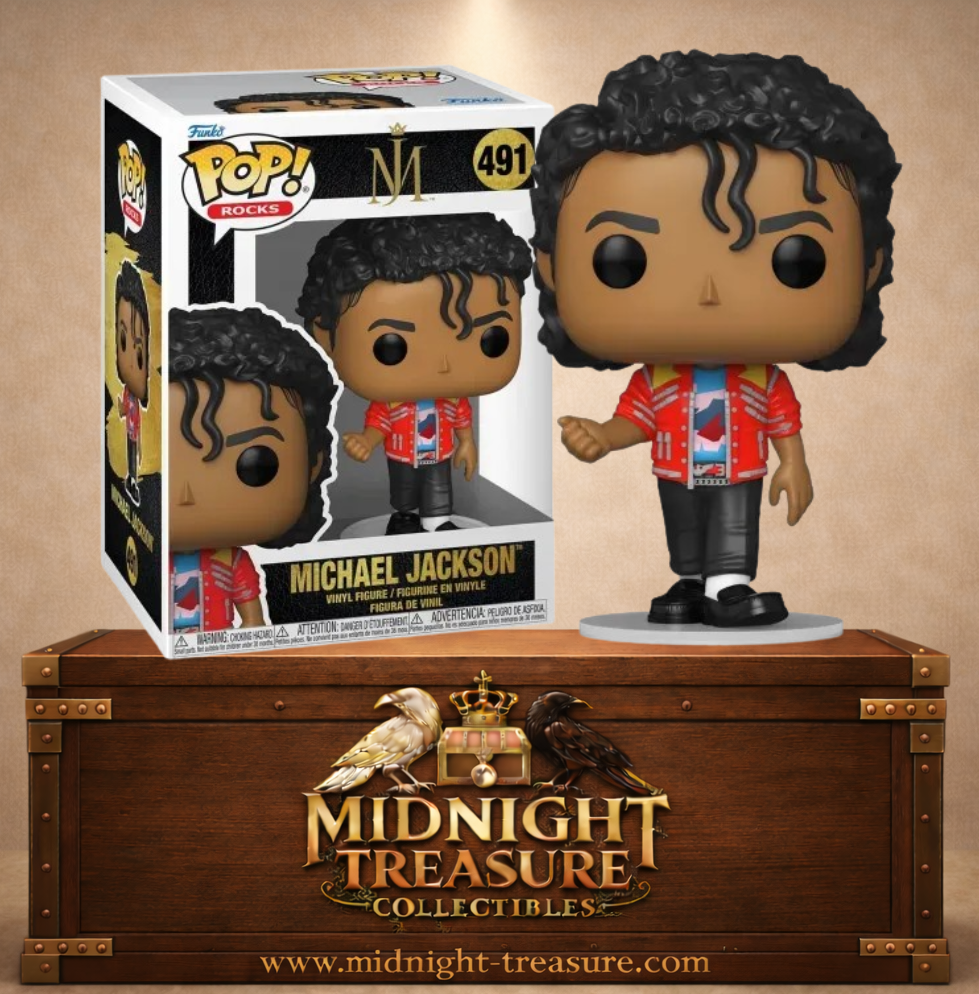 Funko Pop! Rocks N°491 – Michael Jackson – Beat It. Figurine avec veste rouge iconique du clip Beat It.