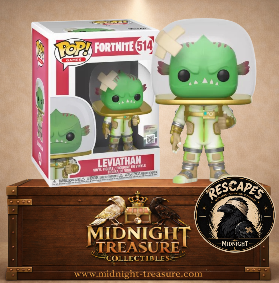Funko Pop! Games N°514 – Leviathan de Fortnite, poisson extraterrestre vert dans un casque aquarium et une combinaison spatiale blanche et dorée.