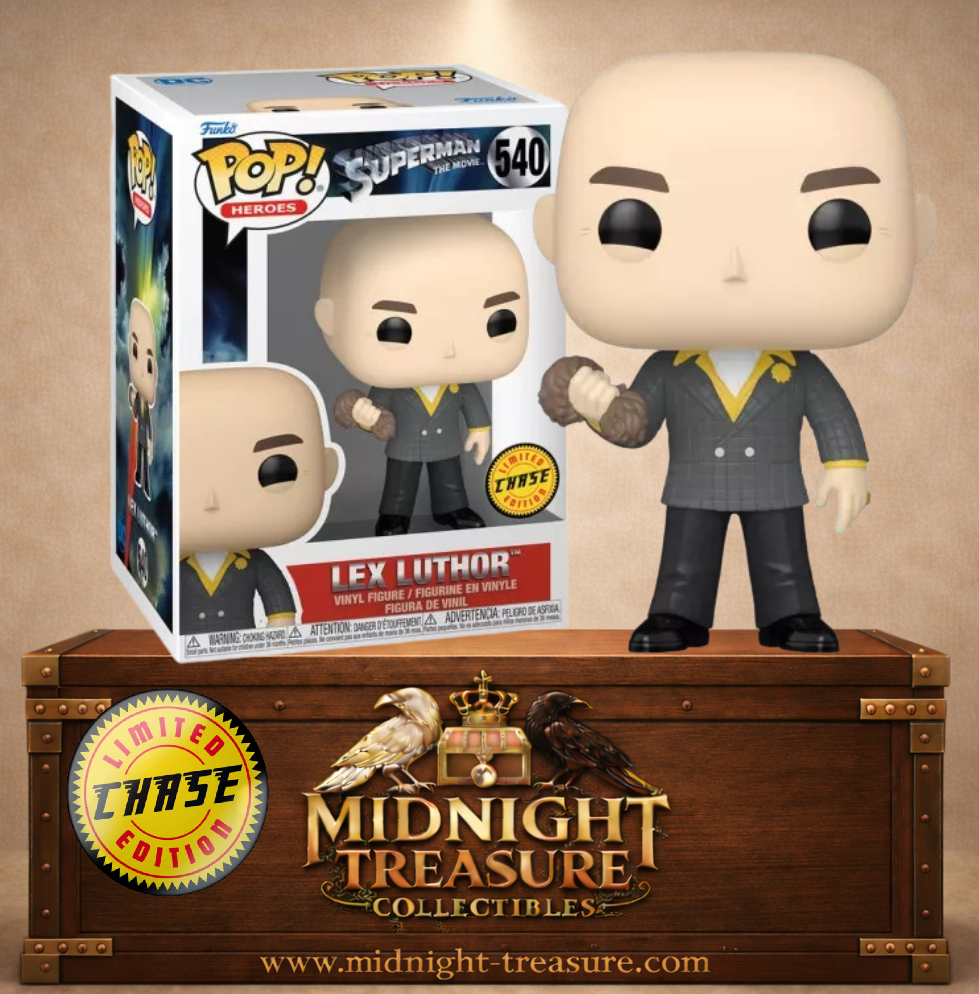 Funko Pop! Heroes N°540 – Lex Luthor Chase – Superman le film 1978. Figurine avec perruque à la main.