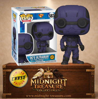 Funko Pop! Heroes N°583 – DC’s Ultraman Chase – Superman. Version violette rare avec casque et lunettes.