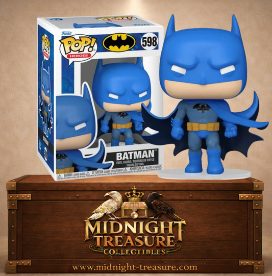 Funko Pop! Heroes N°598 – Batman en costume bleu et gris inspiré des comics classiques DC. Une figurine fidèle parfaite pour les fans de Batman.