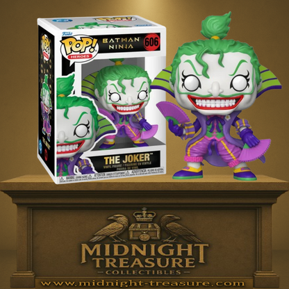 Funko Pop! Heroes – The Joker (Le Joker) (N°606). Joker version Batman Ninja avec kimono violet et éventails, inspiré du film d’animation.