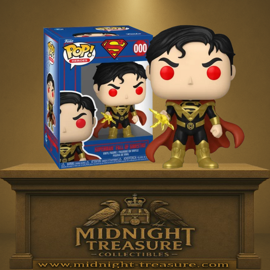 Funko Pop! DC Comics – Superman Fall of Sinestro (La Chute de Sinestro) N°611. Figurine représentant Superman en costume noir et or, tenant l’anneau de Sinestro, inspirée de l’arc Fall of Sinestro.