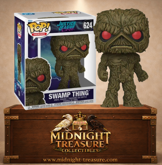 Funko Pop! Heroes N°624 – Swamp Thing avec son corps composé de racines, de lianes et de végétation inspiré de Justice League Dark.
