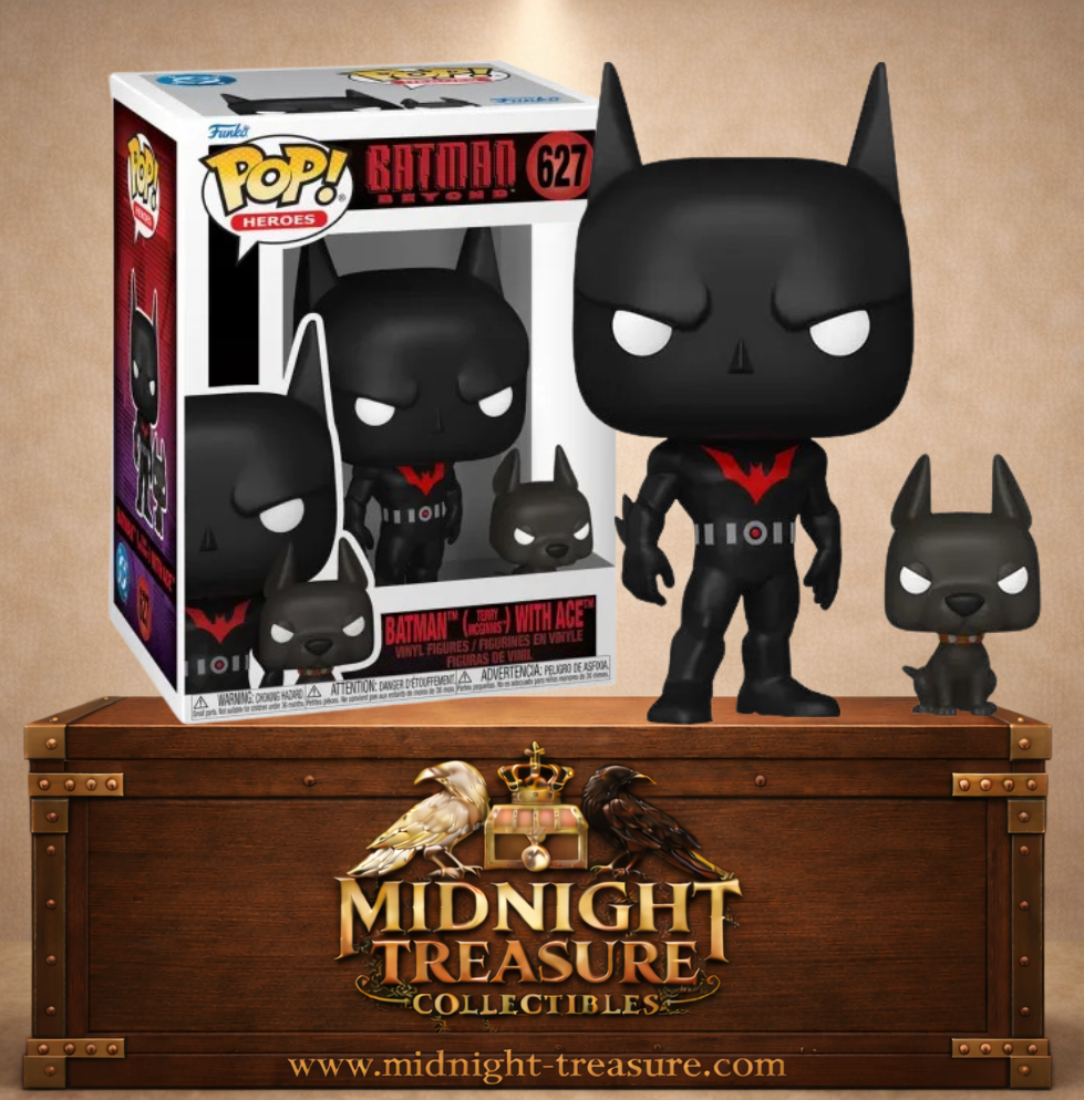Funko Pop! & Buddy N°627 Batman Terry McGinnis avec Ace de Batman Beyond Return of the Joker, costume futuriste noir et rouge.
