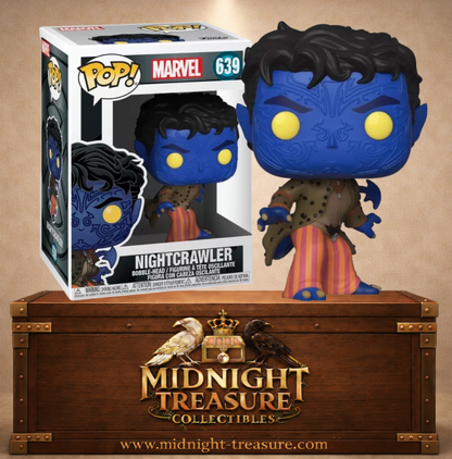 Funko Pop! N°639 Nightcrawler (Diablo) Marvel X-Men 20th Anniversary, avec peau bleue, yeux jaunes, tatouages et queue préhensile.