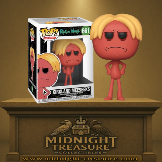 Funko Pop! Rick and Morty – Kirkland Meeseeks (N°661). Meeseeks rouge aux cheveux blonds avec expression contrariée, figurine inspirée de la série Rick and Morty.
