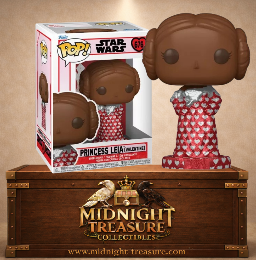 Funko Pop! Star Wars N°676 – Princess Leia (Princesse Leia) Valentine, représentée sous la forme d'un chocolat emballé.