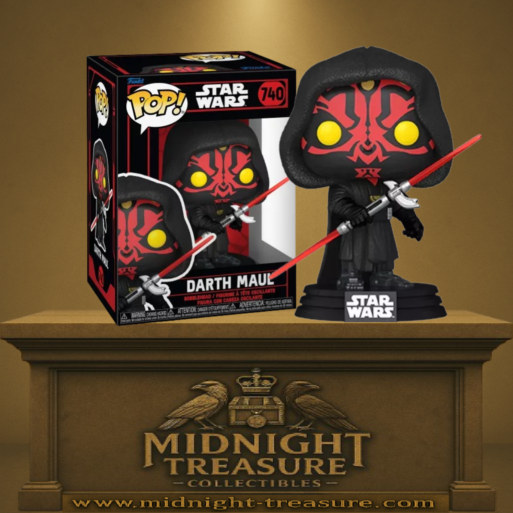 Funko Pop! Star Wars – Darth Maul (Dark Maul) – N°740. Figurine avec capuche noire, double sabre laser rouge et pose emblématique du Sith.