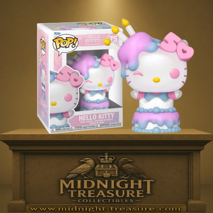 Funko Pop! Sanrio – Hello Kitty – 50th Anniversary (N°75). Hello Kitty en tenue gâteau d’anniversaire pastel avec bougies, figurine commémorative officielle.