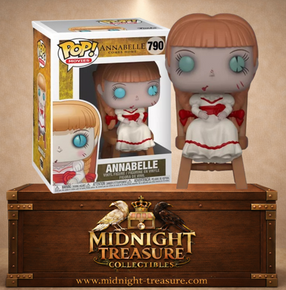 Funko Pop! Movies N°790 – Annabelle – Annabelle Comes Home. Figurine Annabelle assise sur une chaise.