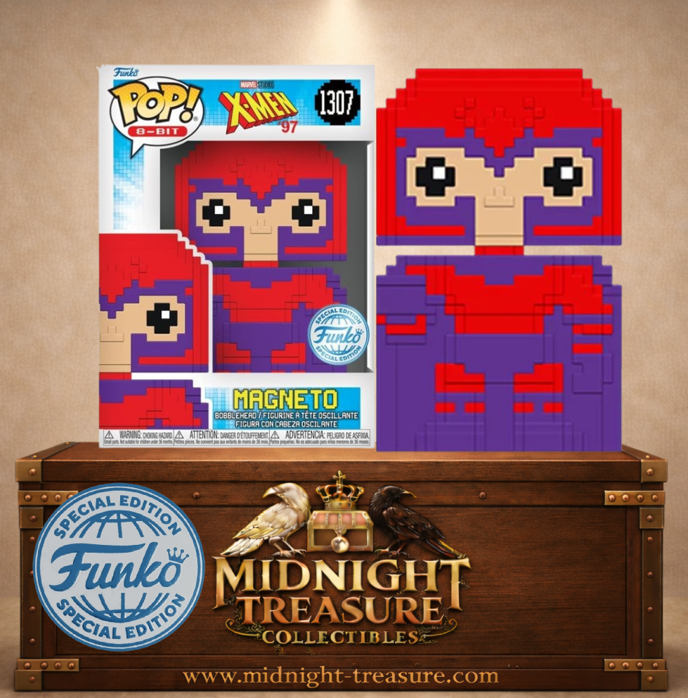 Funko Pop! 8-Bit N°1307 Magnéto de X-Men ’97 en costume rouge et violet pixelisé, édition Special Edition Marvel.