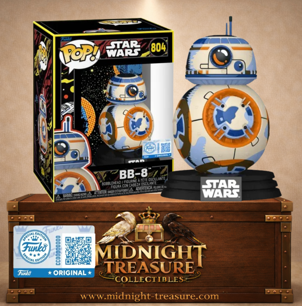 Funko Pop! N°804 – BB-8 Retro (BB-8 Rétro) de la Star Wars Retro Series (Série Rétro), version Exclusive avec finition vintage orange, bleue et crème.