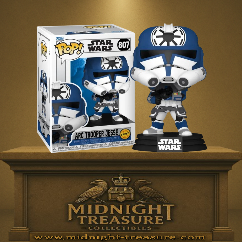 Funko Pop! Star Wars – ARC Trooper Jesse (Chase) – N°807. Version rare avec casque intégral, armure détaillée de la 501ᵉ. Une pièce emblématique pour les fans de The Clone Wars.