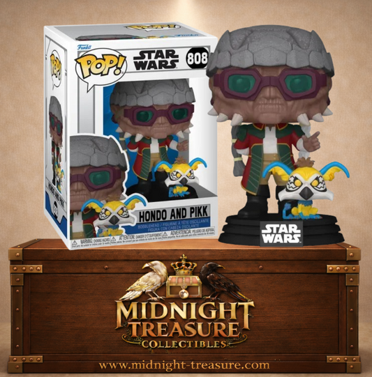 Funko Pop! N°808 – Hondo Ohnaka et Pikk Mukmuk de Star Wars The Clone Wars, duo Pop & Buddy avec le pirate Weequay et son Kowakian monkey-lizard.
