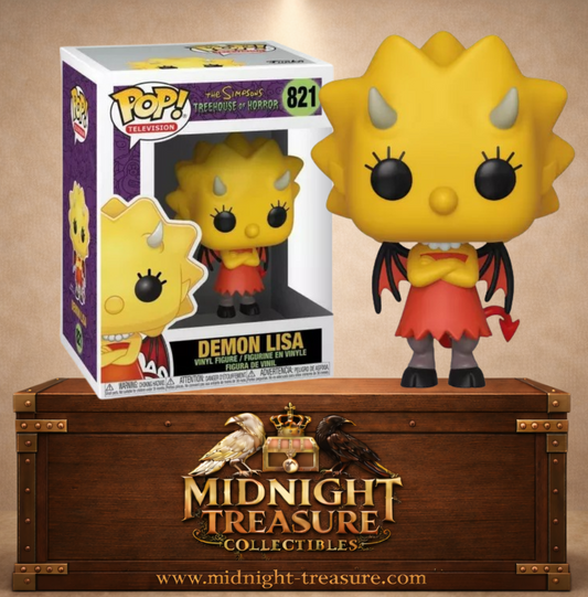 Funko Pop! The Simpsons N°821 – Demon Lisa avec cornes, ailes de chauve-souris et tenue rouge inspirée de Simpson Horror Show.