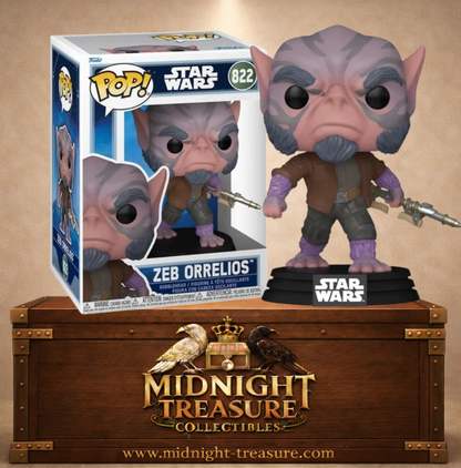 Funko Pop! Star Wars N°822 – Zeb Orrelios – The Mandalorian and Grogu. Figurine Zeb Orrelios Lasat avec blaster.