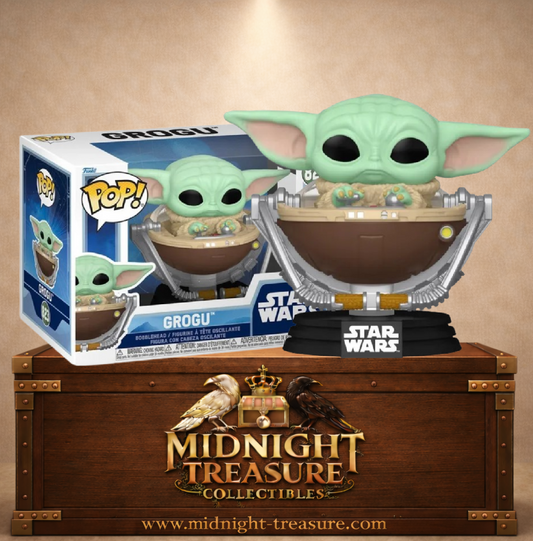 Funko Pop! Star Wars N°823 – Grogu in Pram – The Mandalorian. Figurine Grogu dans sa nacelle flottante emblématique.