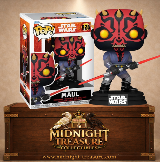 Funko Pop! Star Wars N°828 – Maul Shadow Lord. Figurine Maul avec sabre laser double rouge et yeux jaunes.