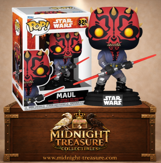 Funko Pop! Star Wars N°828 Maul de Maul Shadow Lord avec tatouages rouges et noirs, jambes cybernétiques et sabre laser rouge à double lame.