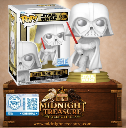 Funko Pop! Star Wars N°836 Dark Vador Infinities en armure blanche avec sabre laser rouge et socle doré Star Wars.