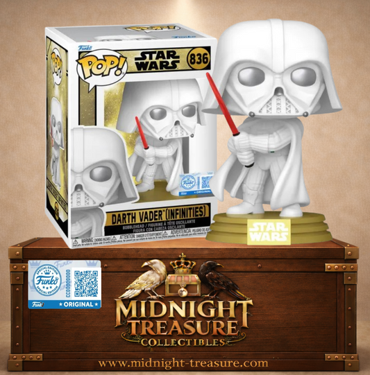 Funko Pop! Star Wars N°836 – Dark Vador Infinities – Star Wars. Version blanche avec sabre rouge et socle doré.