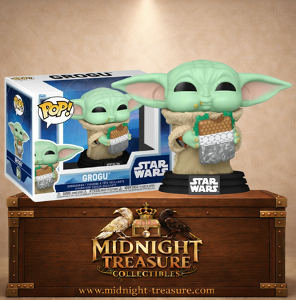 Funko Pop! Star Wars N°841 – Grogu with Food tenant une barre de nourriture, inspiré du film The Mandalorian & Grogu.