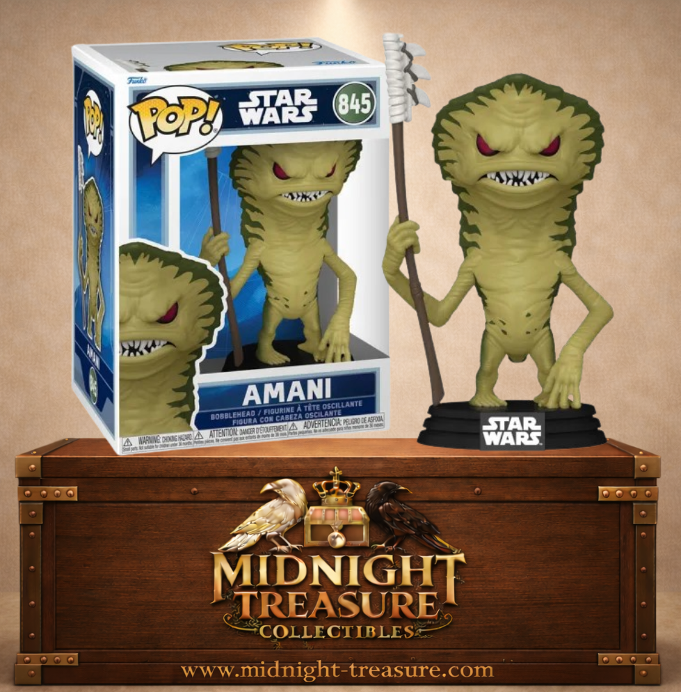 Funko Pop! Star Wars N°845 – Amani avec peau reptilienne verte, yeux rouges et lance de chasse inspiré du film The Mandalorian & Grogu.