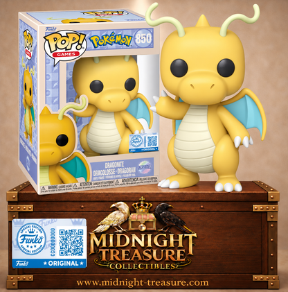 Funko Pop! Games N°850 Dracolosse Soft Color de Pokémon en version jaune pastel avec ventre crème et ailes bleu turquoise.