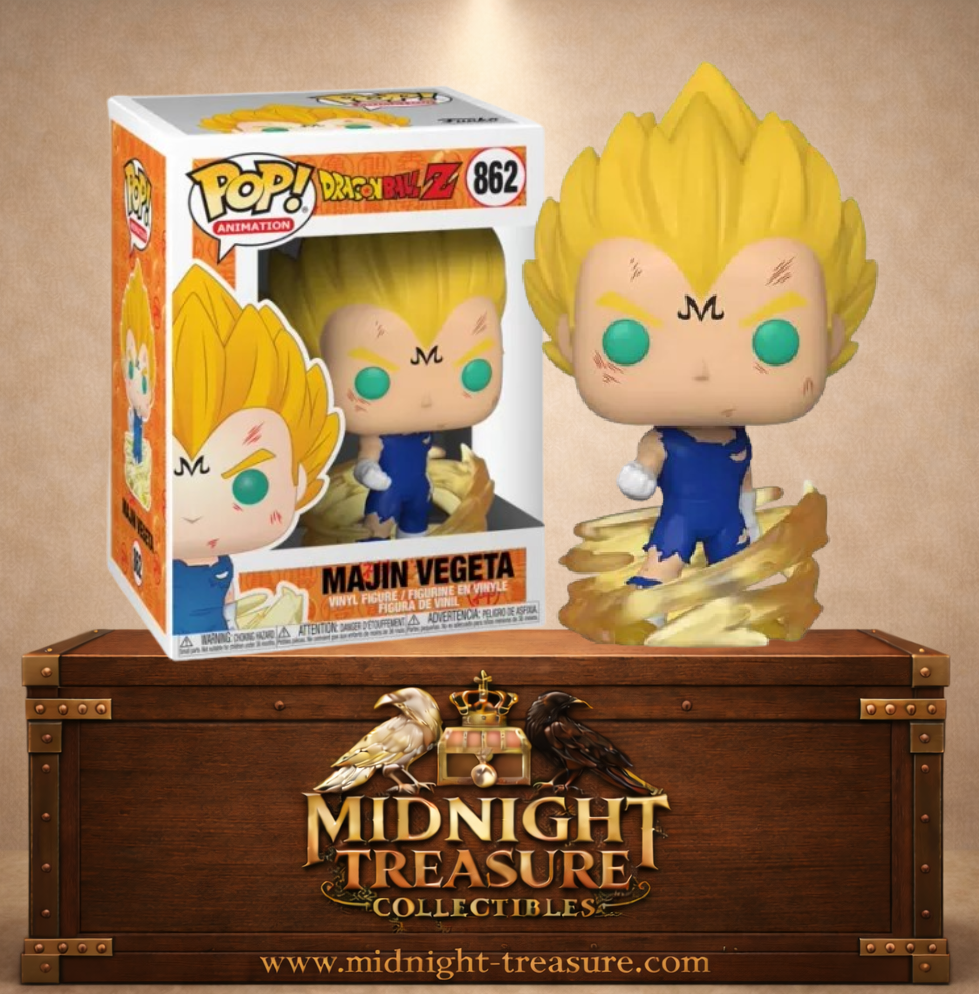 Funko Pop! Animation N°862 – Majin Vegeta – Dragon Ball Z. Figurine Super Saiyan avec aura et symbole Majin.