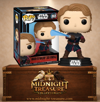 Funko Pop! Star Wars N°865 Anakin Skywalker Général Jedi de The Clone Wars avec tenue de guerre et sabre laser bleu.