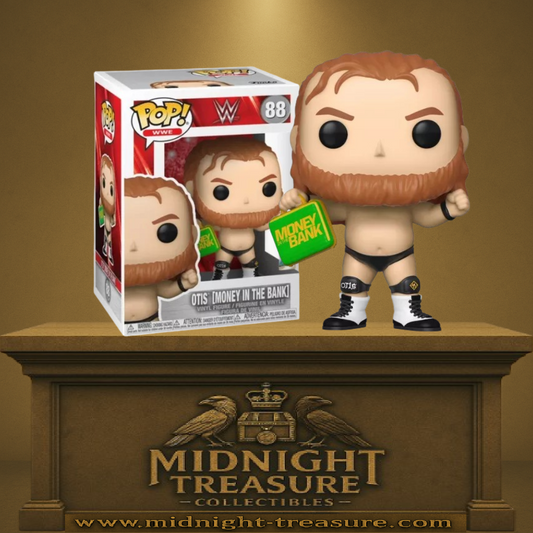 Funko Pop! WWE – Otis (Money in the Bank) (N°88). Catcheur Otis en tenue de ring tenant la mallette Money in the Bank, figurine fidèle à la WWE.