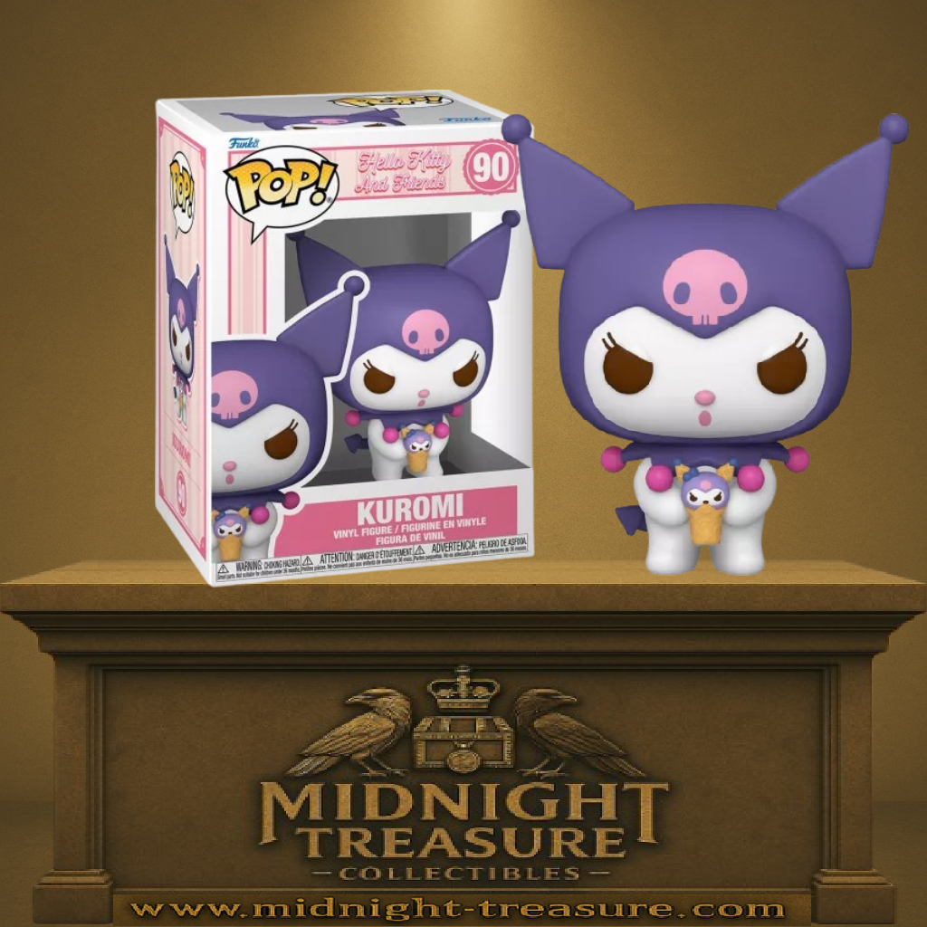 Funko Pop! Sanrio – Kuromi (N°90). Kuromi avec capuche violette et crâne rose, figurine Hello Kitty and Friends.