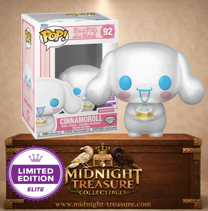 Funko Pop! N°92 Cinnamoroll Diamond de Hello Kitty and Friends, édition Elite limitée à 7 500 pièces, finition pailletée et petit gâteau.