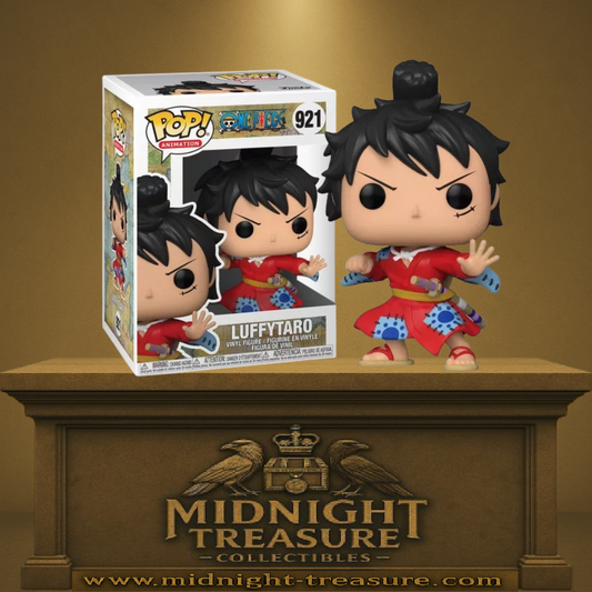 Funko Pop! One Piece – Luffytaro (N°921). Luffy en tenue rouge style samouraï de l’arc Wano Kuni, posture de combat dynamique.